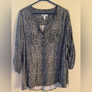 Womans size 2x black and white 3/4 length sleeve dress barn blouse